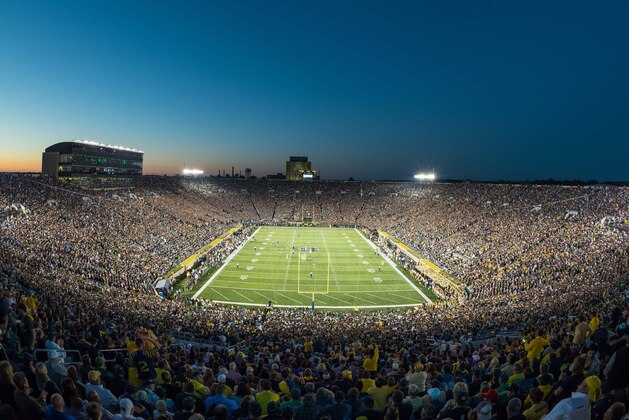 Sep 6, 2014; South Bend, IN, USA; A general view of Notre Dame Stadium during the game between the Notre Dame Fighting Irish and the Michigan Wolverines. Notre Dame won 31-0. Mandatory Credit: Matt Cashore-USA TODAY Sports