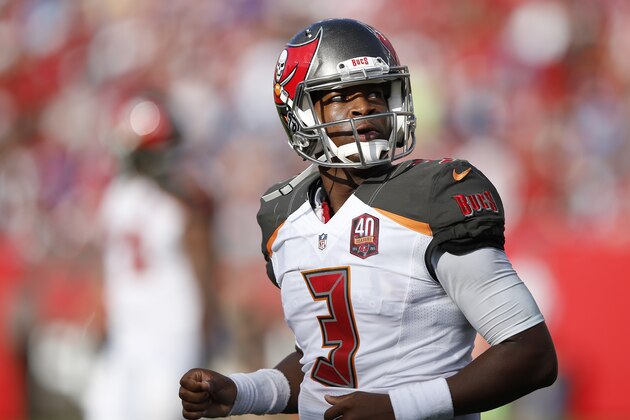 TAMPA, FL - SEPTEMBER 13: Jameis Winston #3 of the Tampa Bay Buccaneers walks off the field after throwing his second interception in the first half against the Tennessee Titans at Raymond James Stadium on September 13, 2015 in Tampa, Florida. The Titans defeated the Bucs 42-14. (Photo by Joe Robbins/Getty Images)