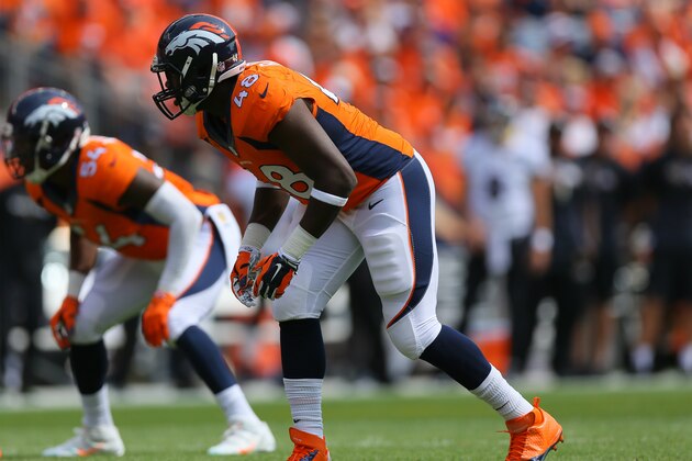 DENVER, CO - SEPTEMBER 13:  Linebacker Shaquil Barrett #48 of the Denver Broncos in action against the Baltimore Ravens at Sports Authority Field at Mile High on September 13, 2015 in Denver, Colorado.  (Photo by Justin Edmonds/Getty Images)