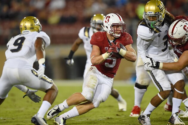 PALO ALTO, CA - OCTOBER 15:  Christian McCaffrey #5 of the Stanford Cardinal's rushes with the ball against the UCLA Bruins in the third quarter of an NCAA football game at Stanford Stadium on October 15, 2015 in Stanford, California.  (Photo by Thearon W. Henderson/Getty Images)
