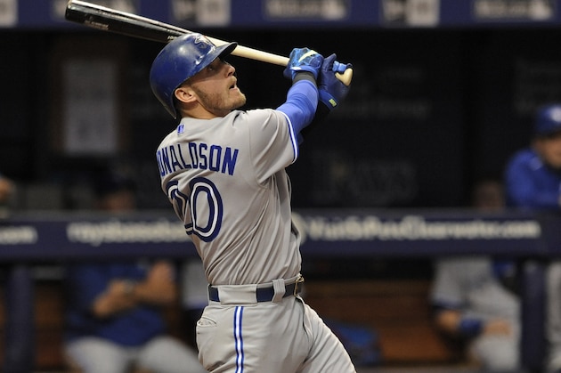 Toronto Blue Jays' Josh Donaldson bats during a baseball game against the Tampa Bay Rays Saturday, Oct. 3, 2015, in St. Petersburg, Fla. (AP Photo/Steve Nesius)