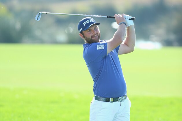 ALBUFEIRA, PORTUGAL - OCTOBER 16:  Andy Sullivan of England plays his second shot on the 18th hole during the second round of the Portugal Masters at Oceanico Victoria Golf Club on October 16, 2015 in Albufeira, Portugal.  (Photo by Andrew Redington/Getty Images)