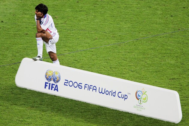 BERLIN - JULY 09:  A dejected Vikash Dhorasoo of France looks on during the FIFA World Cup Germany 2006 Final match between Italy and France at the Olympic Stadium on July 9, 2006 in Berlin, Germany.
  (Photo by Mike Hewitt/Getty Images)