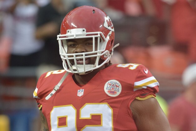 Sep 17, 2015; Kansas City, MO, USA; Kansas City Chiefs nose tackle Dontari Poe (92) warms up before the game against the Denver Broncos at Arrowhead Stadium. The Broncos won 31-24. Mandatory Credit: Denny Medley-USA TODAY Sports