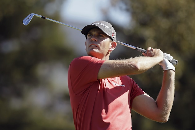 Brendan Steele follows his shot from the second tee of the Silverado Resort North Course during the second round of the Frys.com PGA Tour golf tournament Friday, Oct. 16, 2015, in Napa, Calif. (AP Photo/Eric Risberg)
