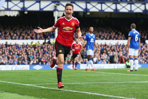 LIVERPOOL, ENGLAND - OCTOBER 17:  Ander Herrera of Manchester United celebrates scoring his team's second goal during the Barclays Premier League match between Everton and Manchester United at Goodison Park on October 17, 2015 in Liverpool, England.  (Photo by Chris Brunskill/Getty Images)