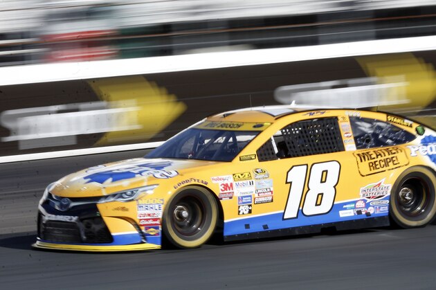 Kyle Busch pracctices for the NASCAR Sprint Cup series auto race at New Hampshire Motor Speedway Saturday, Sept. 26, 2015, in Loudon, N.H. (AP Photo/Jim Cole)