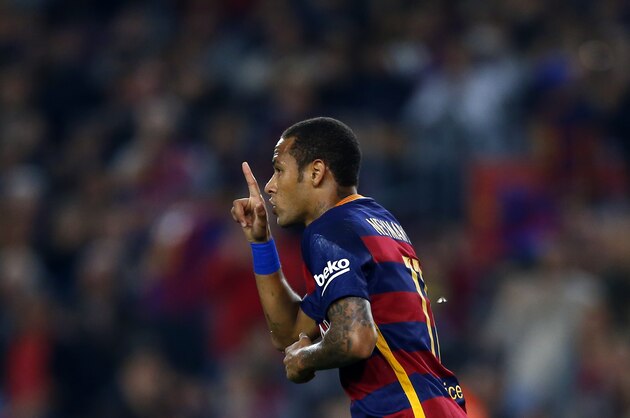 FC Barcelona's Neymar reacts after scoring against Rayo Vallecano during a Spanish La Liga soccer match at the Camp Nou stadium in Barcelona, Spain, Saturday, Oct. 17, 2015. (AP Photo/Manu Fernandez)