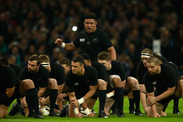 CARDIFF, WALES - OCTOBER 17:  Keven Mealamu of the All Blacks performs the Haka before the 2015 Rugby World Cup Quarter Final match between New Zealand and France at Millennium Stadium on October 17, 2015 in Cardiff, United Kingdom.  (Photo by Phil Walter/Getty Images)