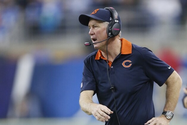 Chicago Bears head coach John Fox watches from the sidelines during the first half of an NFL football game against the Detroit Lions, Sunday, Oct. 18, 2015, in Detroit. (AP Photo/Duane Burleson)