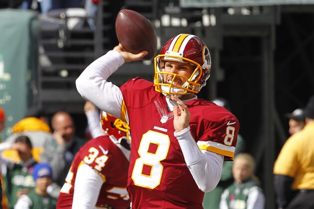 Washington Redskins quarterback Kirk Cousins warms up prior to an NFL football game against the New York Jets, Sunday, Oct. 18, 2015, in East Rutherford, N.J. (AP Photo/Gary Hershorn)