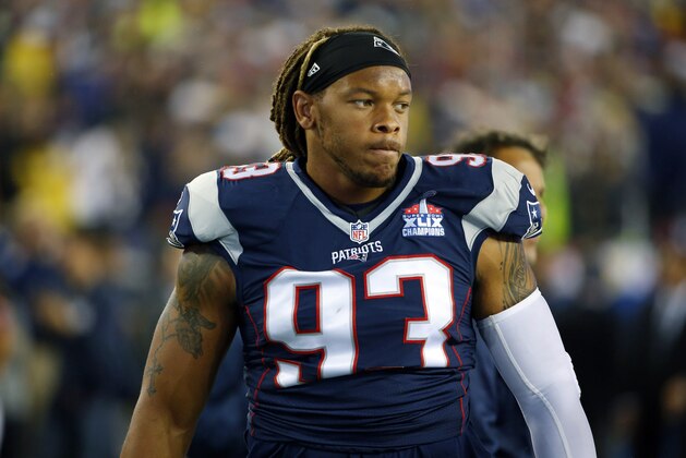 New England Patriots defensive lineman Jabaal Sheard before an NFL football game against the Pittsburgh Steelers, Thursday, Sept. 10, 2015, in Foxborough, Mass. (AP Photo/Winslow Townson)