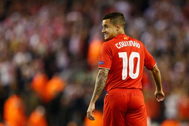 LIVERPOOL, ENGLAND - OCTOBER 01: Philippe Coutinho of Liverpool reacts  during the UEFA Europa League group B match between Liverpool FC and FC Sion at Anfield on October 1, 2015 in Liverpool, United Kingdom.  (Photo by Dean Mouhtaropoulos/Getty Images)
