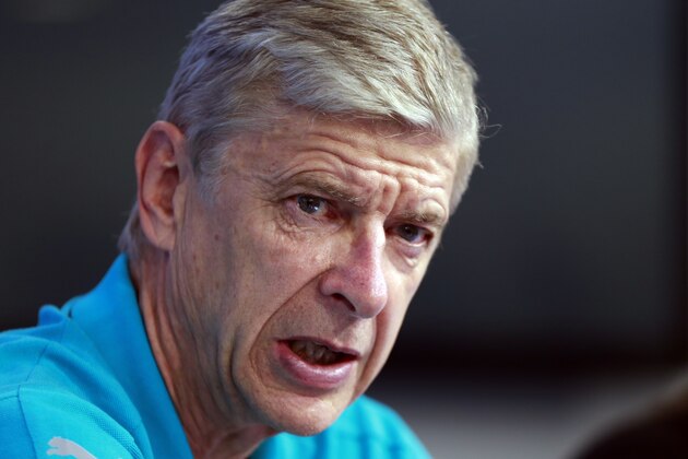 Arsenal's manager Arsene Wenger attends a news conference in Zagreb, Croatia, on Tuesday, Sept. 15, 2015. Arsenal will play Dinamo Zagreb in a Champions League soccer match on Wednesday, Sept. 16.  (AP Photo/Darko Bandic)