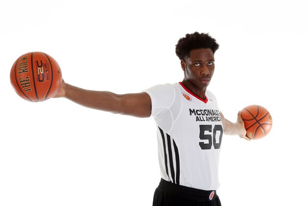 Mar 28, 2015; Chicago, IL, USA; McDonalds High School All American athlete Caleb Swanigan (50) poses for pictures during portrait day at the Westin Hotel. Mandatory Credit: Brian Spurlock-USA TODAY Sports