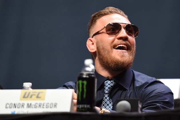 LAS VEGAS, NEVADA - SEPTEMBER 04:  UFC interim featherweight champion Conor McGregor interacts with the crowd during the UFC's Go Big launch event inside MGM Grand Garden Arena on September 4, 2015 in Las Vegas, Nevada. (Photo by Jeff Bottari/Zuffa LLC/Zuffa LLC via Getty Images)