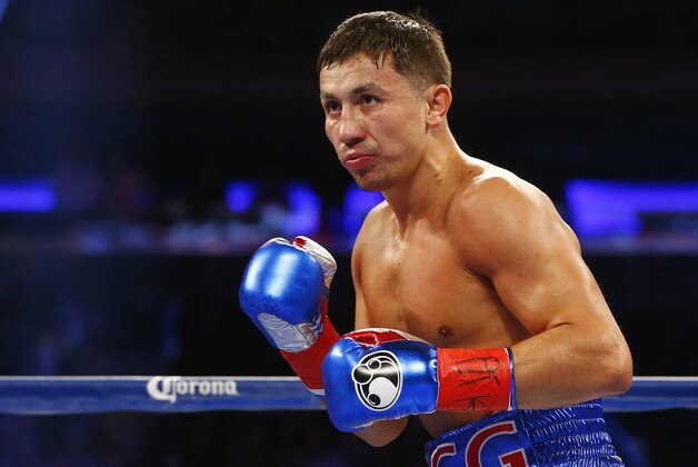 Gennady Golovkin in action against David Lemieux in a World middleweight championship title unification bout at Madison Square Garden in New York on Saturday, Oct. 17, 2015. Golovkin won by a TKO in the eighth round. (AP Photo/Rich Schultz)