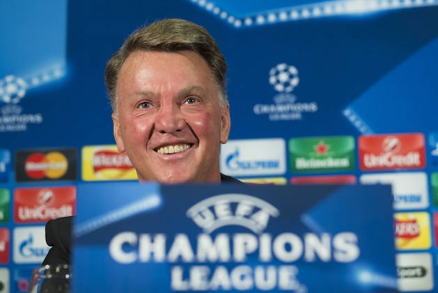 Manchester United's manager Louis van Gaal smiles as he speaks during a press conference at Old Trafford Stadium, Manchester, England, Tuesday, Sept. 29, 2015. Manchester United will play VFL Wolfsberg in a Champions League group B soccer match on Wednesday.  (AP Photo/Jon Super)