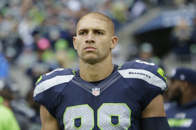 Seattle Seahawks tight end Jimmy Graham before an NFL football game against the Carolina Panthers, Sunday, Oct. 18, 2015, in Seattle. (AP Photo/Elaine Thompson)