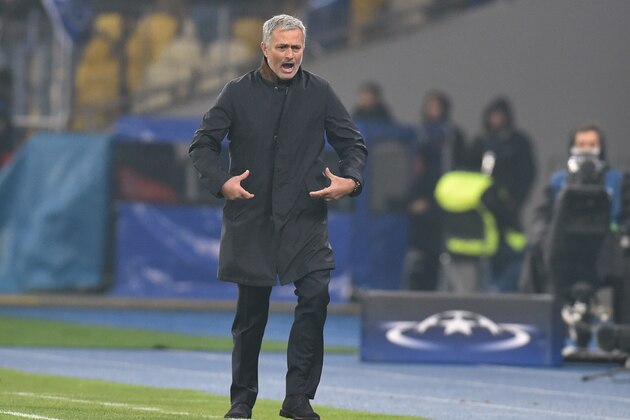 Chelsea's Portuguese coach Jose Mourinho gestures during the UEFA Champions League football match Dynamo Kiev vs Chelsea, on October 20, 2015 at the Olympic stadium in Kiev.    AFP PHOTO / GENYA SAVILOV        (Photo credit should read GENYA SAVILOV/AFP/Getty Images)