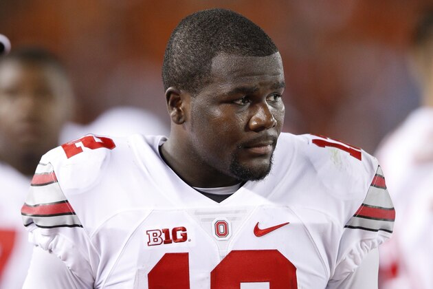 BLACKSBURG, VA - SEPTEMBER 7: Cardale Jones #12 of the Ohio State Buckeyes looks on against the Virginia Tech Hokies at Lane Stadium on September 7, 2015 in Blacksburg, Virginia. Ohio State defeated Virginia Tech 42-24. (Photo by Joe Robbins/Getty Images)