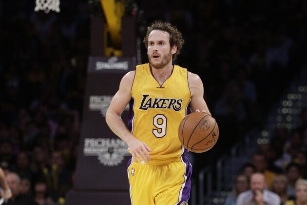Los Angeles Lakers' Marcelo Huertas dribbles during the second half of an NBA preseason basketball game against the Portland Trail Blazers, Monday, Oct. 19, 2015, in Los Angeles. The Lakers won 104-102. (AP Photo/Jae C. Hong)