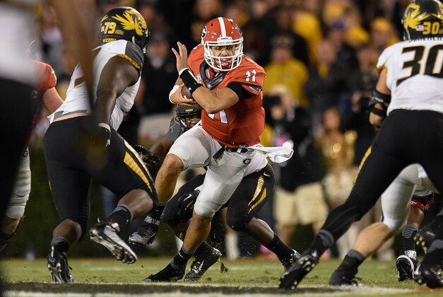 Oct 17, 2015; Athens, GA, USA; Missouri Tigers defensive lineman Terry Beckner Jr. (79) sacks Georgia Bulldogs quarterback Greyson Lambert (11) during the first half at Sanford Stadium. Mandatory Credit: Dale Zanine-USA TODAY Sports
