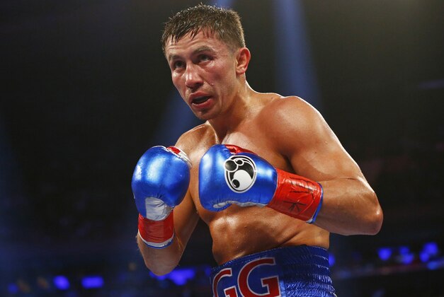 Gennady Golovkin in action against David Lemieux in a World middleweight championship title unification bout at Madison Square Garden in New York on Saturday, Oct. 17, 2015. Golovkin won by a TKO in the eighth round. (AP Photo/Rich Schultz)