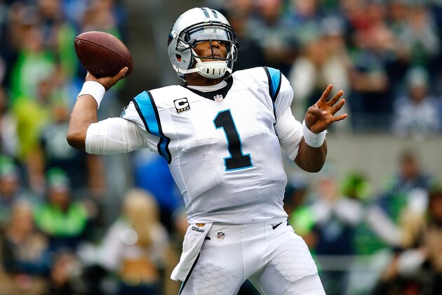 SEATTLE, WA - OCTOBER 18:  Quarterback Cam Newton #1 of the Carolina Panthers throws a pass against the Seattle Seahawks at CenturyLink Field on October 18, 2015 in Seattle, Washington.  (Photo by Jonathan Ferrey/Getty Images)