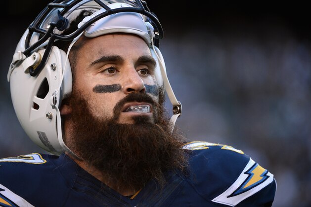 SAN DIEGO, CA - NOVEMBER 16:  Eric Weddle #32 of the San Diego Chargers looks on in the fourth quarter of the game against the Oakland Raiders at Qualcomm Stadium on November 16, 2014 in San Diego, California. The San Diego Chargers won the game 13-6.  (Photo by Donald Miralle/Getty Images)