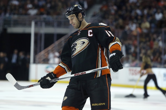 Anaheim Ducks center Ryan Getzlaf  during an NHL hockey game against the Arizona Coyotes in Anaheim, Calif., Wednesday, Oct.14, 2015. (AP Photo/Christine Cotter)