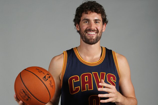 Cleveland Cavaliers' Kevin Love poses during the NBA team's media day, Monday, Sept. 28, 2015, in Independence, Ohio. (AP Photo/Ron Schwane)