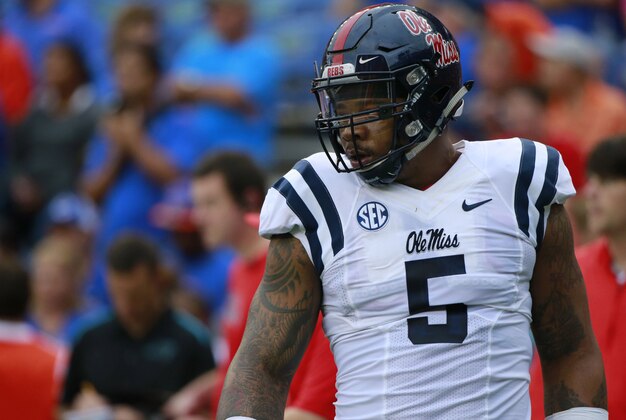 Oct 3, 2015; Gainesville, FL, USA; Mississippi Rebels defensive tackle Robert Nkemdiche (5) looks on prior to the game at Ben Hill Griffin Stadium. Mandatory Credit: Kim Klement-USA TODAY Sports Oct 3, 2015; Gainesville, FL, USA; Mississippi Rebels defensive tackle Robert Nkemdiche (5) looks on prior to the game at Ben Hill Griffin Stadium. Mandatory Credit: Kim Klement-USA TODAY Sports