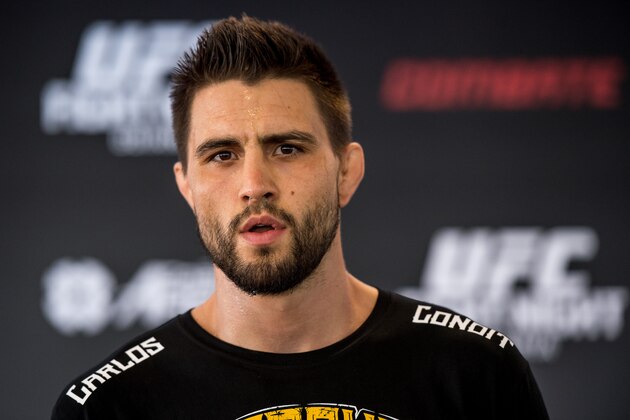 GOIANIA, BRAZIL - MAY 28: Welterweight Carlos Condit of the United States poses for a photo during an open training session for media at Flex Alphaville Gym on May 28, 2015 in Goiania, Brazil. (Photo by Buda Mendes/Zuffa LLC/Zuffa LLC via Getty Images)