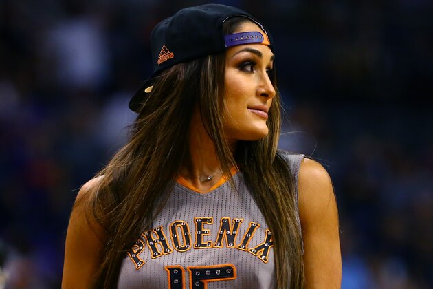 Mar 11, 2015; Phoenix, AZ, USA; WWE wrestler Nikki Bella in attendance of the game between the Minnesota Timberwolves against the Phoenix Suns at US Airways Center. Mandatory Credit: Mark J. Rebilas-USA TODAY Sports