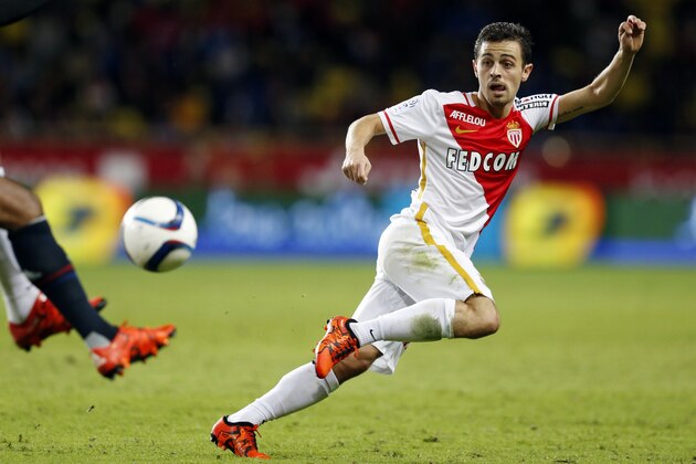 Monaco's Portuguese midfielder Silva Bernardo vies for the ball during the French L1 football match between Monaco (ASM) and Lyon (OL) on October 16, 2015 at the Louis II Stadium in Monaco.  AFP PHOTO / VALERY HACHE        (Photo credit should read VALERY HACHE/AFP/Getty Images)
