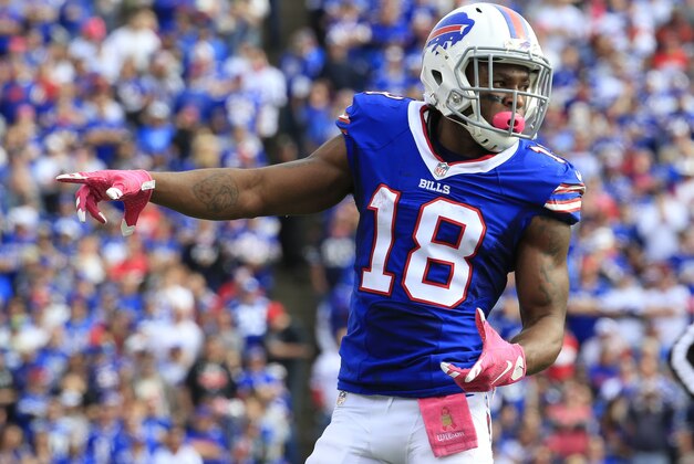 Buffalo Bills wide receiver Percy Harvin runs into position against the New York Giants during the second half of an NFL football game, Sunday, Oct. 4, 2015, in Orchard Park, N.Y. (AP Photo/Bill Wippert)