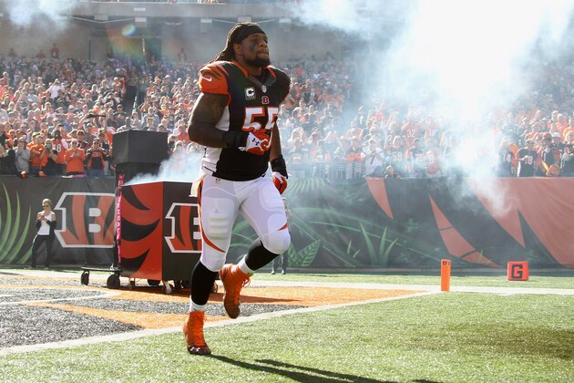 CINCINNATI, OH - OCTOBER 26:  Vontaze Burfict #55 of the Cincinnati Bengals takes the field for the game against the Baltimore Ravens at Paul Brown Stadium on October 26, 2014 in Cincinnati, Ohio.  The Bengals defeated the Ravens 27-24.  (Photo by John Grieshop/Getty Images)