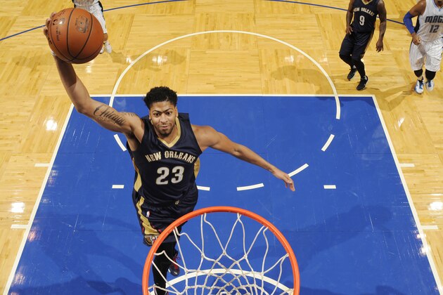 ORLANDO, FL - OCTOBER 21:  Anthony Davis #23 of the New Orleans Pelicans goes up for a dunk against the Orlando Magic during a preseason game on October 21, 2015 at Amway Center in Orlando, Florida. NOTE TO USER: User expressly acknowledges and agrees that, by downloading and or using this photograph, User is consenting to the terms and conditions of the Getty Images License Agreement. Mandatory Copyright Notice: Copyright 2015 NBAE (Photo by Fernando Medina/NBAE via Getty Images)