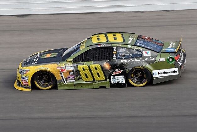 Oct 17, 2015; Kansas City, KS, USA; NASCAR Sprint Cup Series driver Dale Earnhardt Jr. (88) during practice of the Hollywood Casino 400 at Kansas Speedway. Mandatory Credit: Jasen Vinlove-USA TODAY Sports
