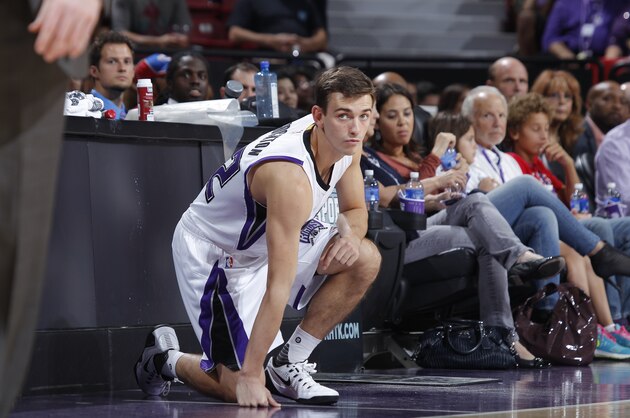 SACRAMENTO, CA - OCTOBER 10: David Stockton #32 of the Sacramento Kings prepares to check into the game against the Portland Trail Blazers on October 10, 2015 at Sleep Train Arena in Sacramento, California. NOTE TO USER: User expressly acknowledges and agrees that, by downloading and or using this photograph, User is consenting to the terms and conditions of the Getty Images Agreement. Mandatory Copyright Notice: Copyright 2015 NBAE (Photo by Rocky Widner/NBAE via Getty Images)