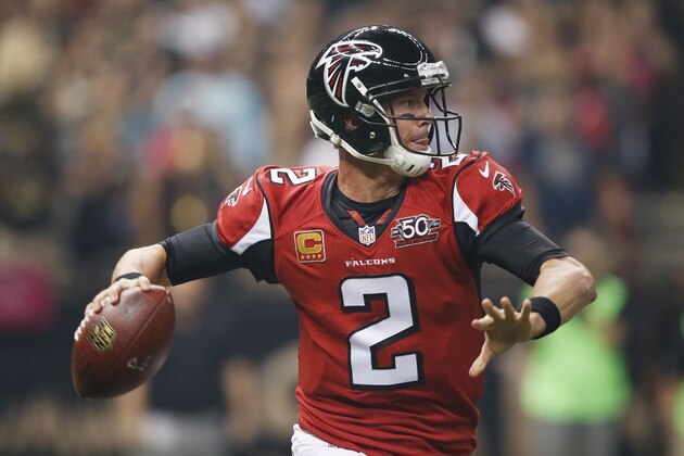 Atlanta Falcons quarterback Matt Ryan (2) works against the New Orleans Saints during the first half of an NFL football game, Thursday, Oct. 15, 2015, in New Orleans. (AP Photo/Gerald Herbert)