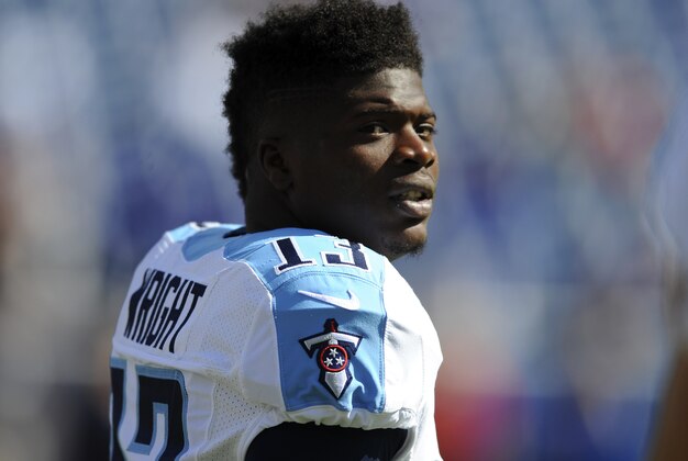 Oct 11, 2015; Nashville, TN, USA; Tennessee Titans receiver Kendall Wright (13) prior to the game against the Buffalo Bills at Nissan Stadium. Mandatory Credit: Christopher Hanewinckel-USA TODAY Sports