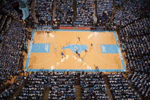 CHAPEL HILL, NC - MARCH 07: A general overhead view of the Dean E. Smith center, home of the North Carolina Tar Heels, during a game against the Duke Blue Devils on March 07, 2015 at the Dean E. Smith Center in Chapel Hill, North Carolina. Duke won 77-84. (Photo by Peyton Williams/UNC/Getty Images)