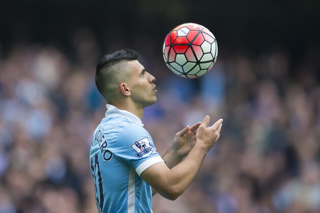 Manchester City's Sergio Aguero celebrates after scoring his third goal during the English Premier League soccer match between Manchester City and Newcastle at the Etihad Stadium, Manchester, England, Saturday Oct. 3, 2015. (AP Photo/Jon Super)
