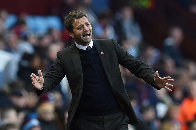 Aston Villa's English manager Tim Sherwood reacts after his team concede their second goal during the English Premier League football match between Aston Villa and Swansea City at Villa Park in Birmingham, central England on October 24, 2015. Swansea won the game 2-1. AFP PHOTO / PAUL ELLIS

RESTRICTED TO EDITORIAL USE. No use with unauthorized audio, video, data, fixture lists, club/league logos or 'live' services. Online in-match use limited to 75 images, no video emulation. No use in betting, games or single club/league/player publications.        (Photo credit should read PAUL ELLIS/AFP/Getty Images)