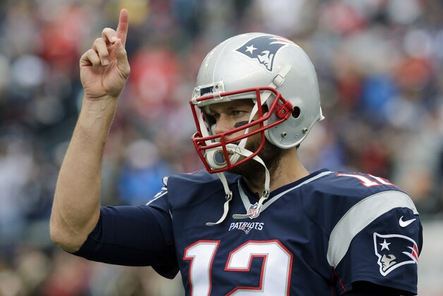 New England Patriots quarterback Tom Brady during warmup before an NFL football game against the New York Jets, Sunday, Oct. 25, 2015, in Foxborough, Mass. (AP Photo/Charles Krupa)