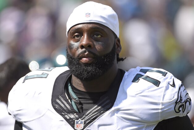 Aug 16, 2015; Philadelphia, PA, USA; Philadelphia Eagles tackle Jason Peters (71) walks of the field against the Indianapolis Colts in a preseason NFL football game at Lincoln Financial Field. The Eagles won 36-10. Mandatory Credit: Eric Hartline-USA TODAY Sports