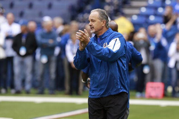 Indianapolis Colts head coach Chuck Pagano before an NFL football game against the New Orleans Saints in Indianapolis, Sunday, Oct. 25, 2015.(AP Photo/R Brent Smith)