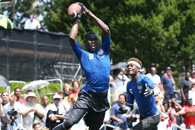 Florida wide receiver Binjimen Victor has more than 40 offers and said he is taking his time with his process. He's taken official visits to West Virginia and, most recently, Ohio State.